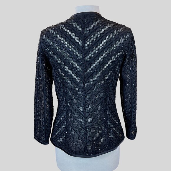 Bob Mackie Long Sleeve Black Open Front Lacy Beaded Evening Jacket Sz 8 - Picture 4 of 7